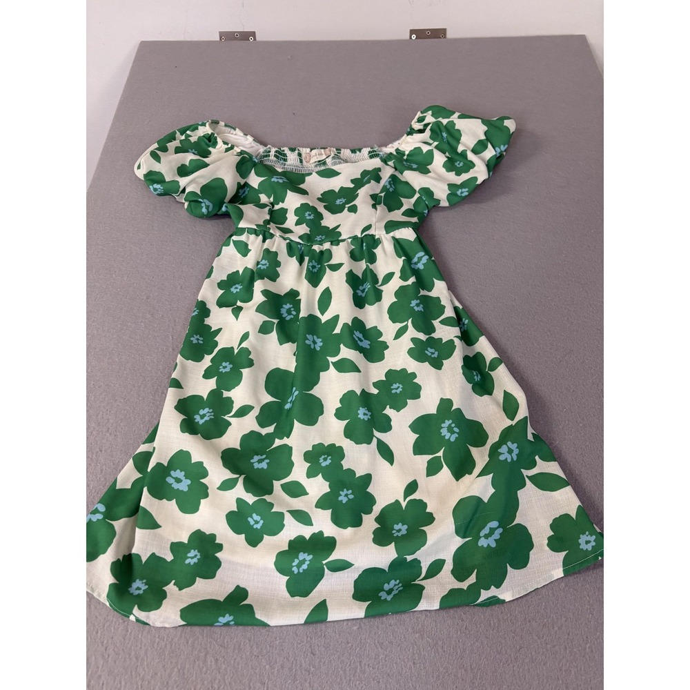 Cloth State Dress Womens Small Green White Floral Puff‎ Sleeve Smocked Waist